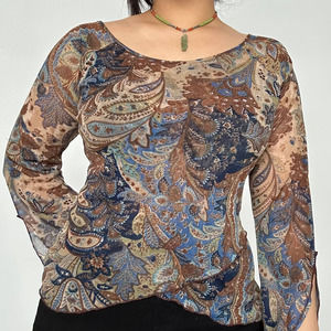 Daniella USA Abstract Floral Flare Arm See Through Top Women's M-L